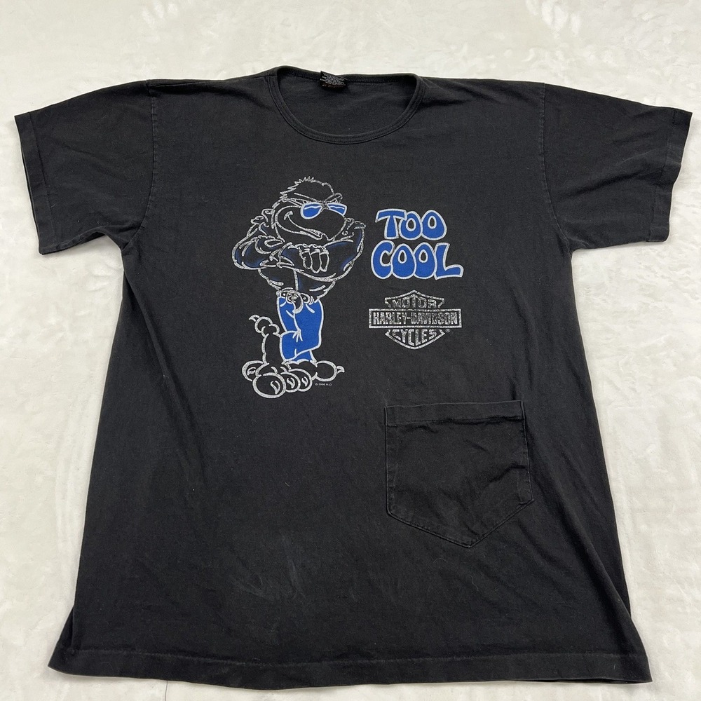Harley Davidson T-Shirt Mens One Size Black 1996 Too Cool Eagle Pocket Tee